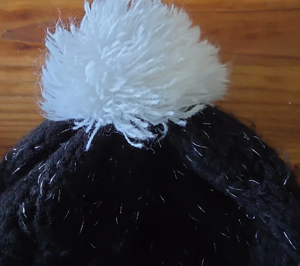 47 Womens Black Knit Beanie with White Pom 47 Brand